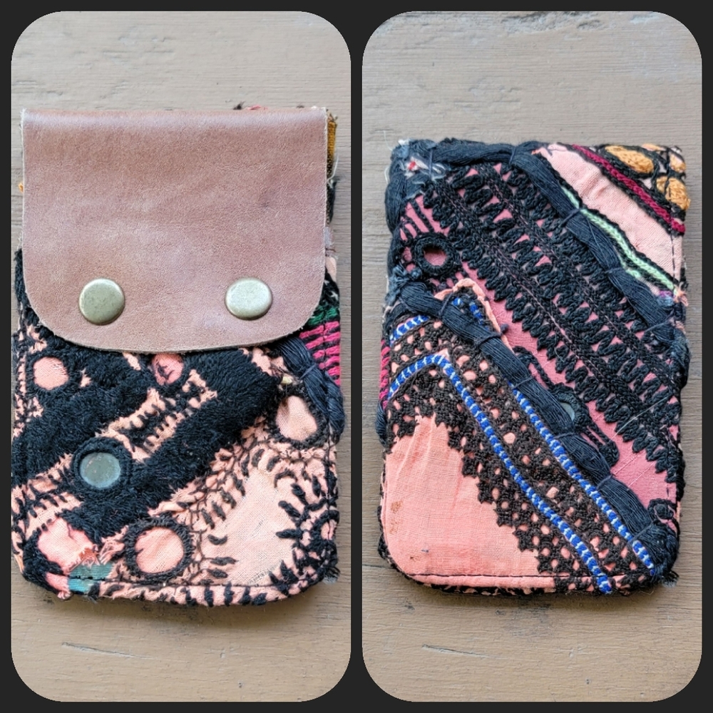 🪬🍄 Free People Boho Embroidered Repurposed vtg banjara hippie Wallet card case